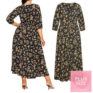 City Chic | *PLUS SIZE* | Desire Print Maxi Dress - Golden Posy